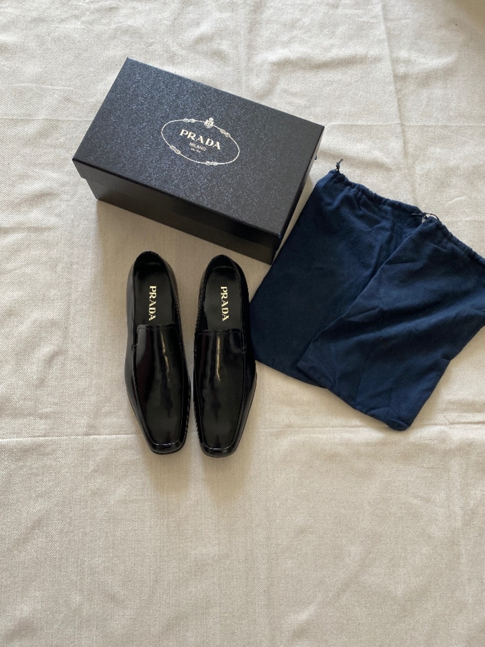 Prada Brushed Black Leather Loafers Size US 10.5